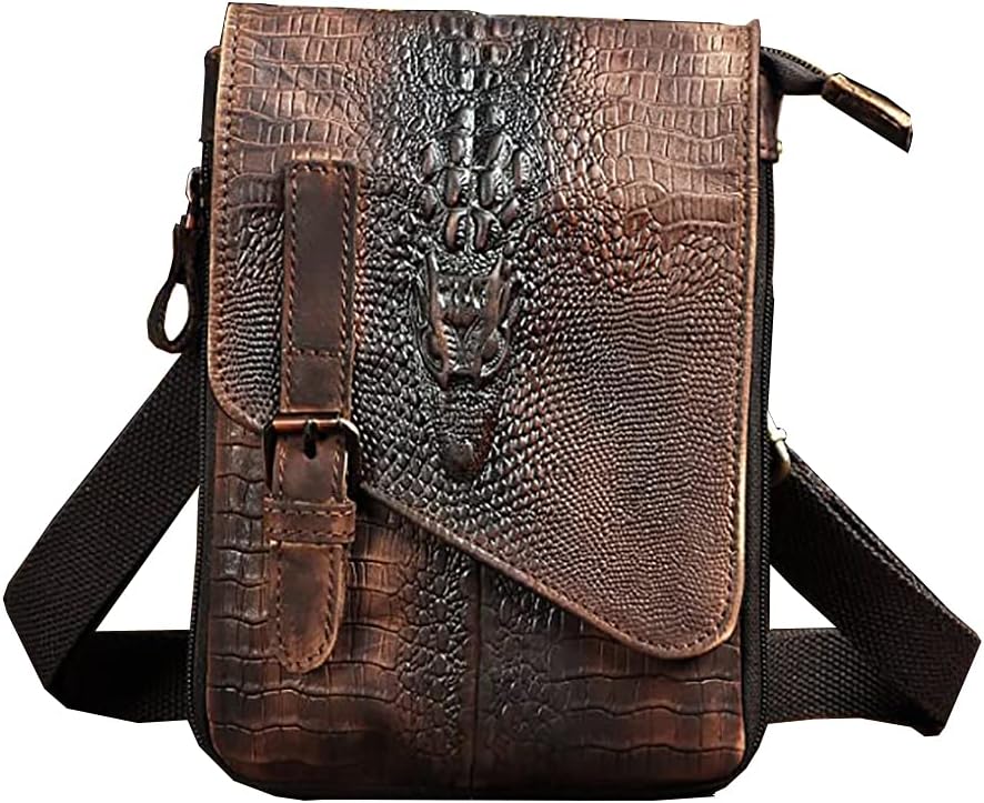 Genuine Leather Small Messenger Bag for Men, Shoulder Satchel with Phone Pouch & Waist Fanny Pack Strap