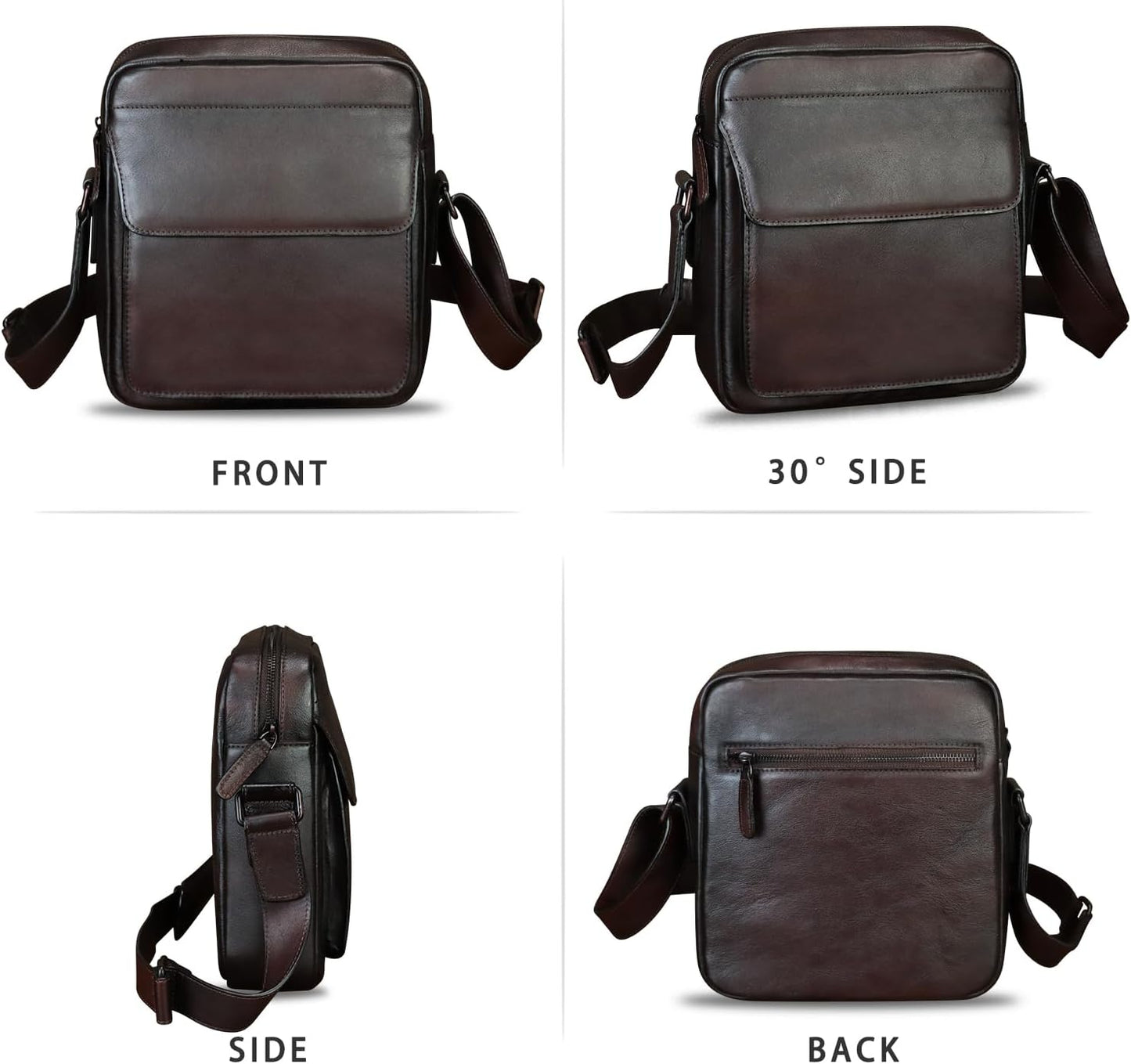 IVTG Genuine Leather Messenger Bag for Men Crossbody Shoulder Bag Satchel Casual Sling Daypack Work Business Daily Purse