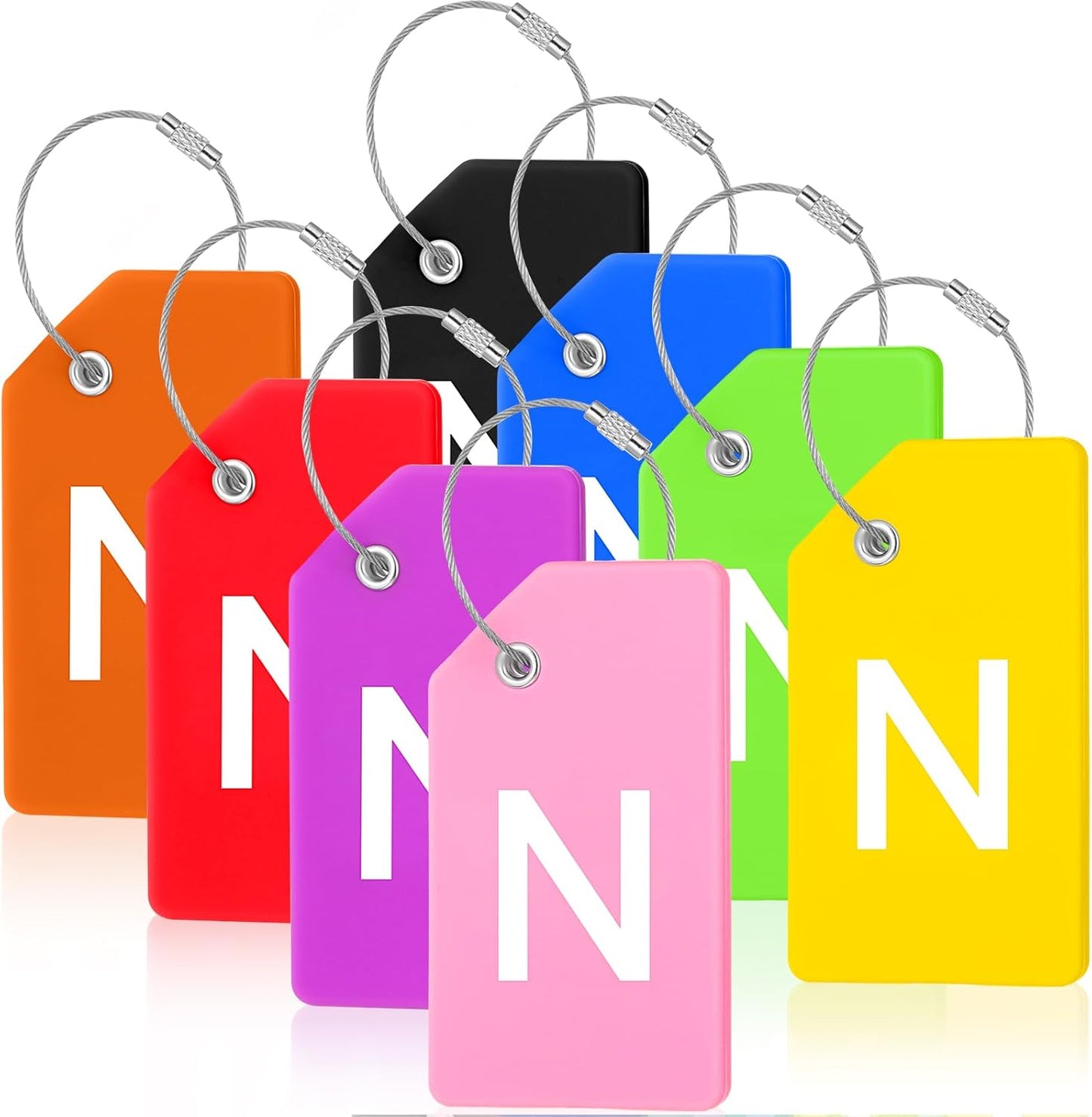 8 Pcs Initial Letter A-Z Luggage Tags Silicone Suitcase Instrument Tag with Name Card and Stainless Steel Loop(Letter N,Colorful)