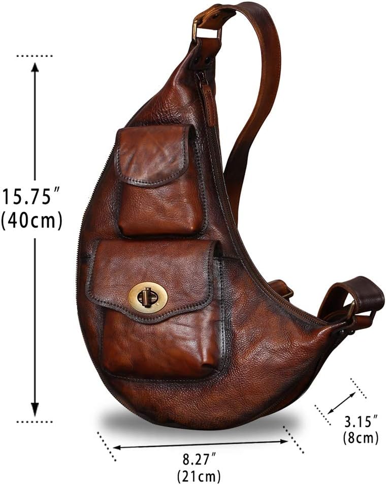 Genuine Leather Large Sling Bag for Men and Women Vintage Real Leather Sling Backpack Shoulder