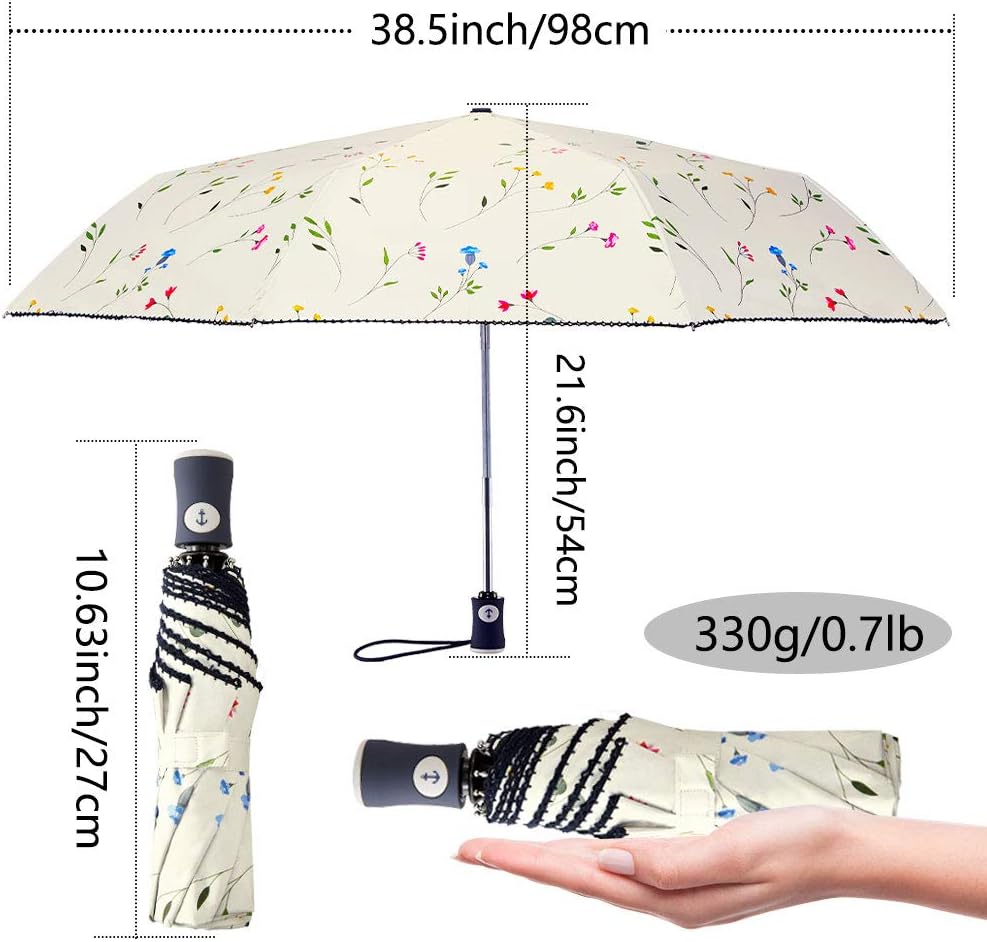 DBA FDJASGY Sun Umbrella Compact Folding Travel Umbrella Auto Open and Close for Windproof, Rainproof & 99.9% UV Protection Parasol with Black Anti-UV Coating
