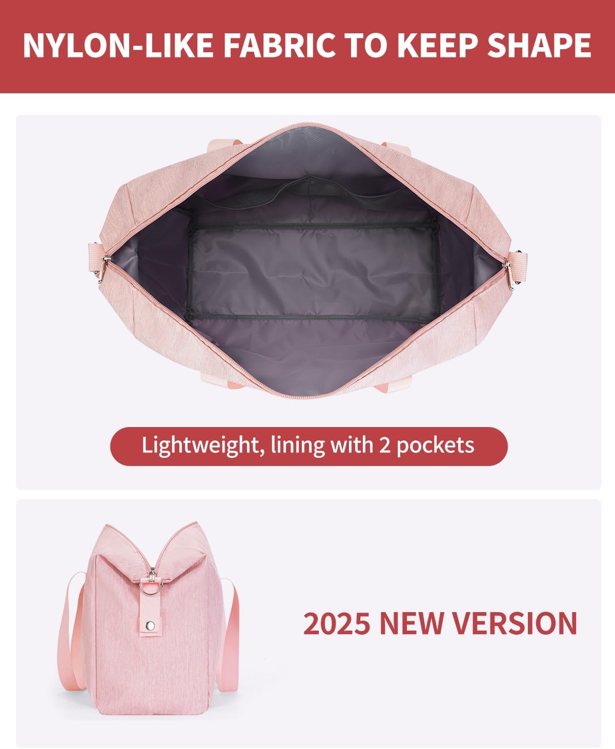 Narwey For Spirit Airlines Personal Item Bag 18x14x8 Foldable Duffle Bag for Travel Packable Duffel Bag for Traveling Carry on Bag for Airplanes Underseat Overnight for Women and Men (Pink)