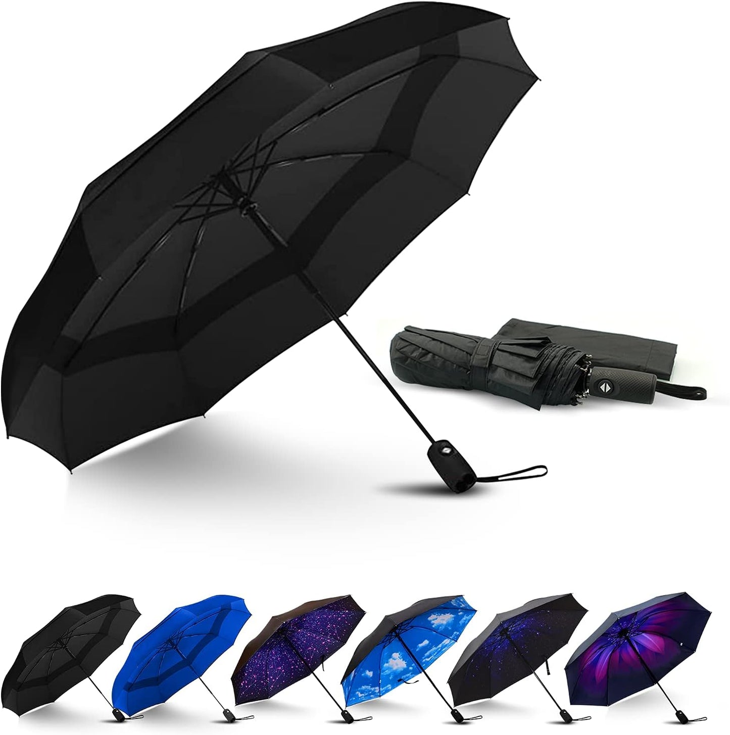 LLanxiry Compact Travel Umbrella, Windproof UV Protection Mini Folding Umbrellas for Rain Small Portable Umbrella for Travel Outdoor Use
