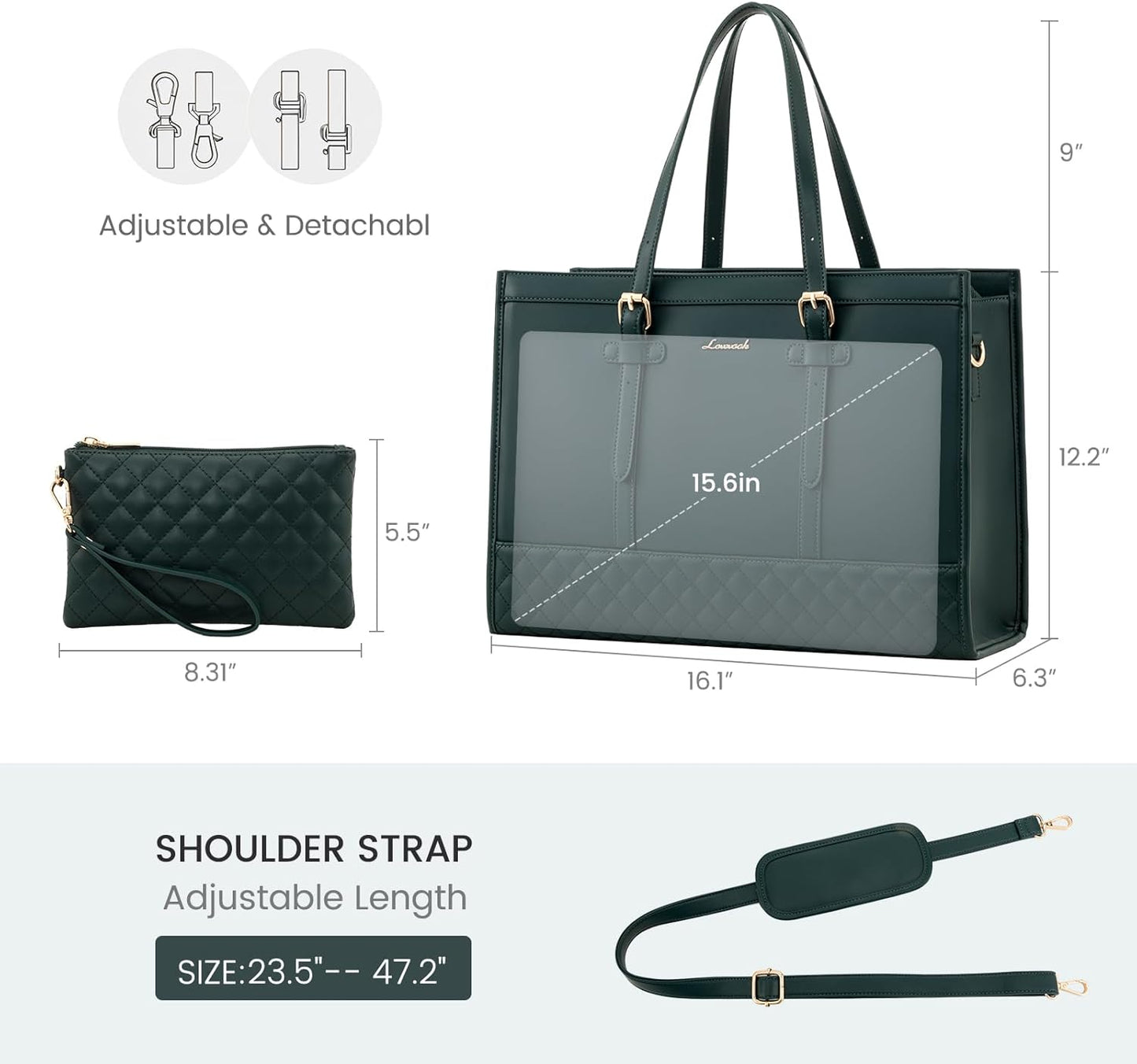 LOVEVOOK Laptop Bag for Women,15.6 inch Laptop Tote Bag Waterproof PU Leather Computer Bag Work