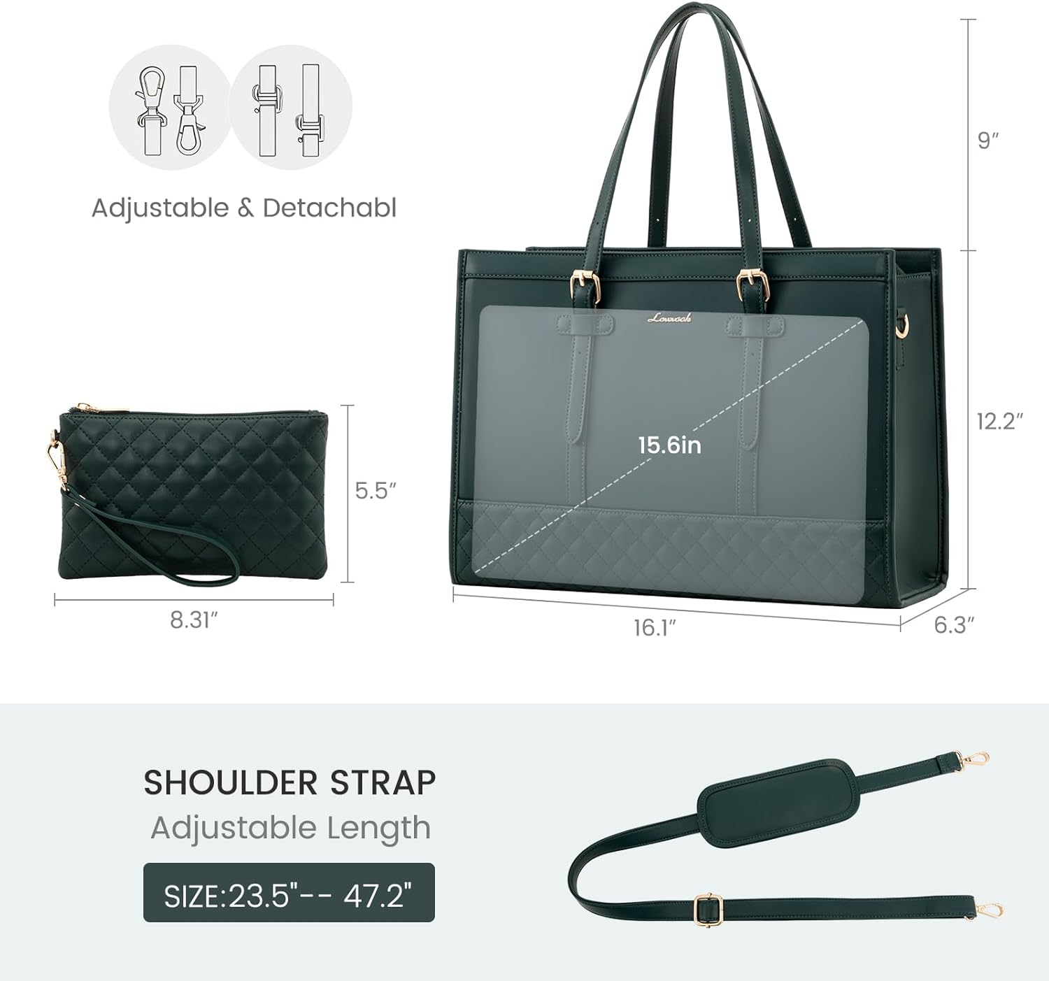 LOVEVOOK Laptop Bag for Women,15.6 inch Laptop Tote Bag Waterproof PU Leather Computer Bag Work