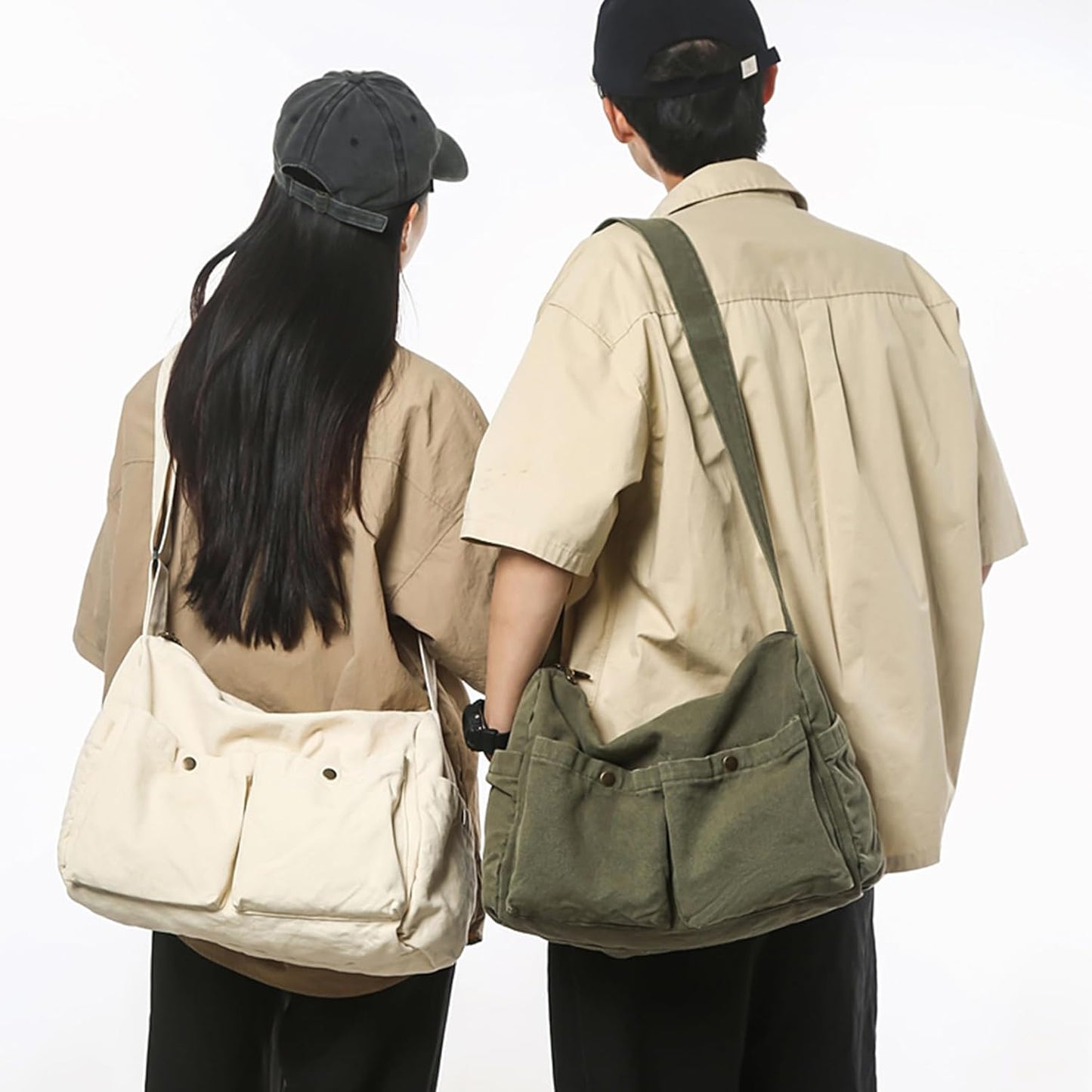 Canvas Messenger Bag Cute Crossbody Tote Bag Shoulder for Women Men for School Aesthetic Hobo with Multiple Pockets