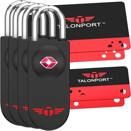 TSA Locks for Luggage – Keyless Luggage Locks TSA Approved, No Combination Needed, Lifetime Card Keys, Durable Metal Suitcase Lock for Travel Essentials & Checked Bags (Black, Four Pack)