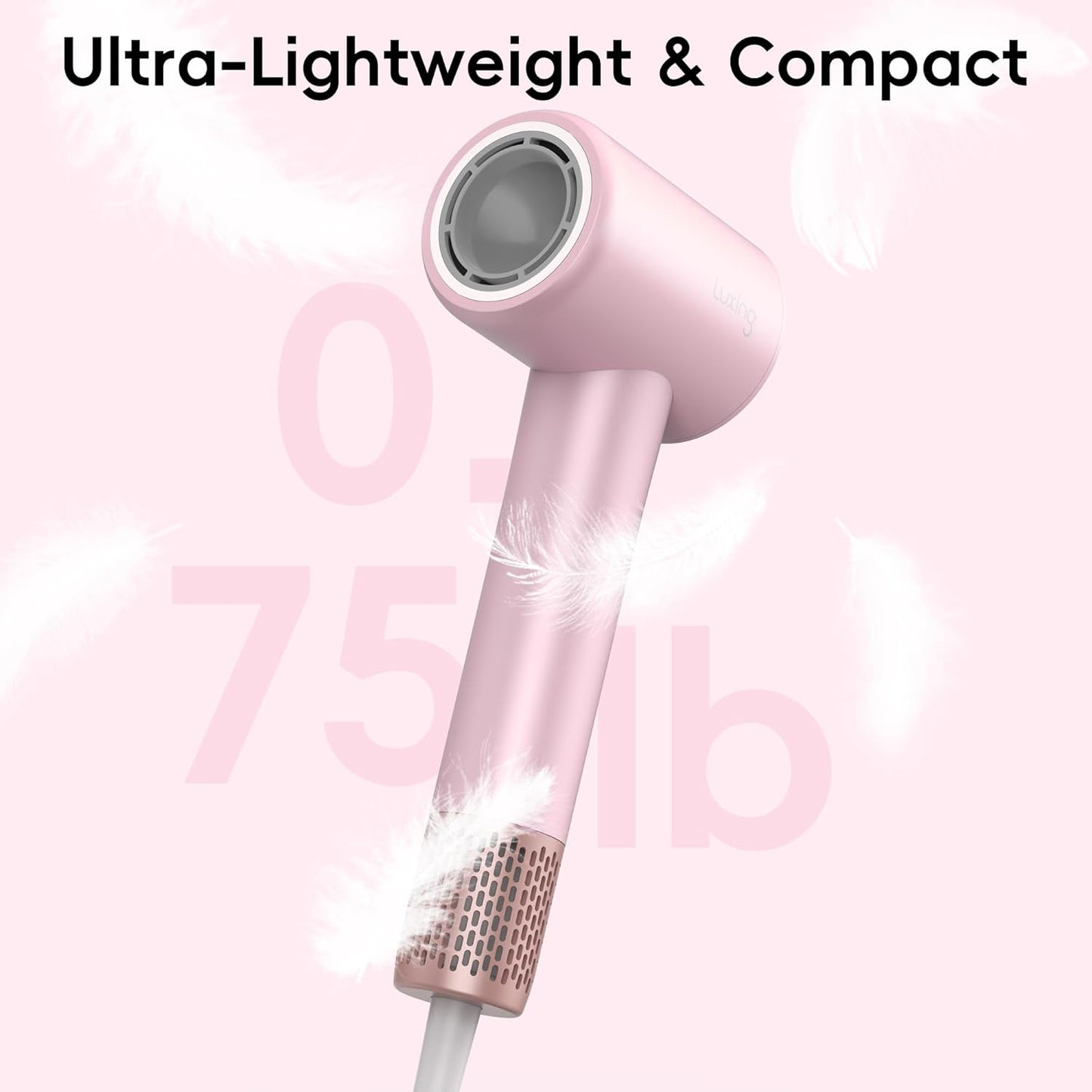 Hair Dryer, TurboLux 200 Million Negative Ionic 1500W High-Speed Blow Dryer for Fast Drying with Diffusers, Lightweight, Low-Noise Hair Dryer for Women with 110000 RPM Brushless Motor (Pink)