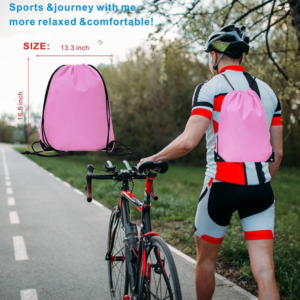Drawstring Backpack Bulk 24Pcs Draw String Backpack Bags DIY Gym Sports Traveling Yoga Cinch Bag Sackpack Drawstring(pink)