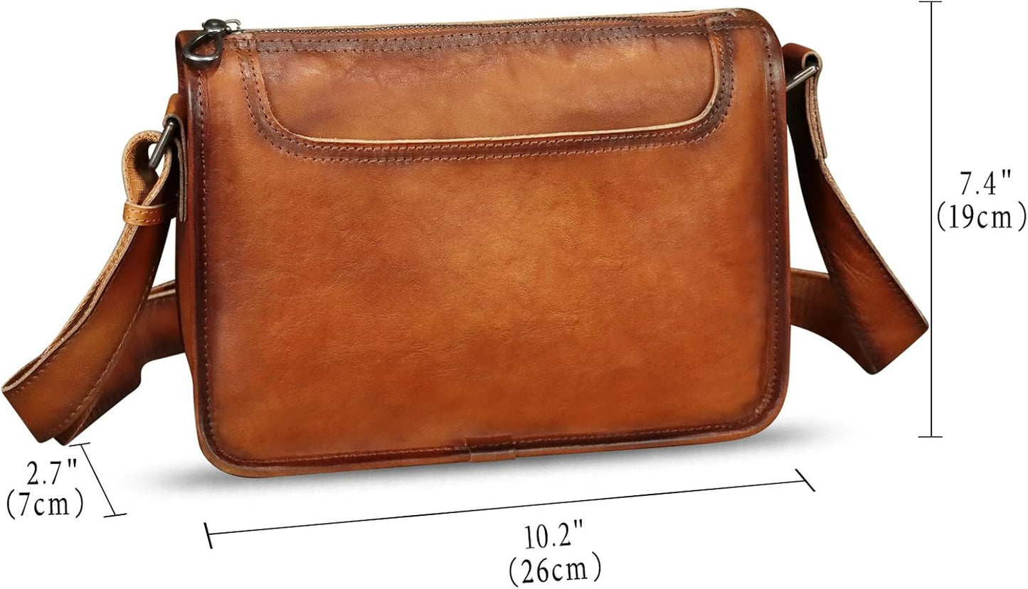 IVTG Genuine Leather Messenger Bag for Men Crossbody Shoulder Bag Casual Sling Daypack Business
