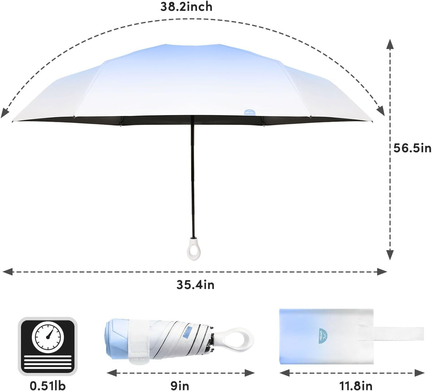 LEAGERA Mini Travel Umbrella UPF 50+ - Folding Portable Compact Umbrella for Purse Lightweight Tiny Trendy UV Protection Umbrellas for Women Girls