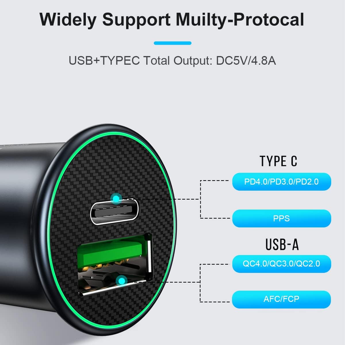 USB-C Car Charger Adapter, Dual Ports Fast Charging PD 60W + QC3.0 30W Mini All-Metal Cigarette Lighter USB Charger Universal for iPhone13/Pro Max/12/XS Max/11 Pro, Samsung, Car Accessories