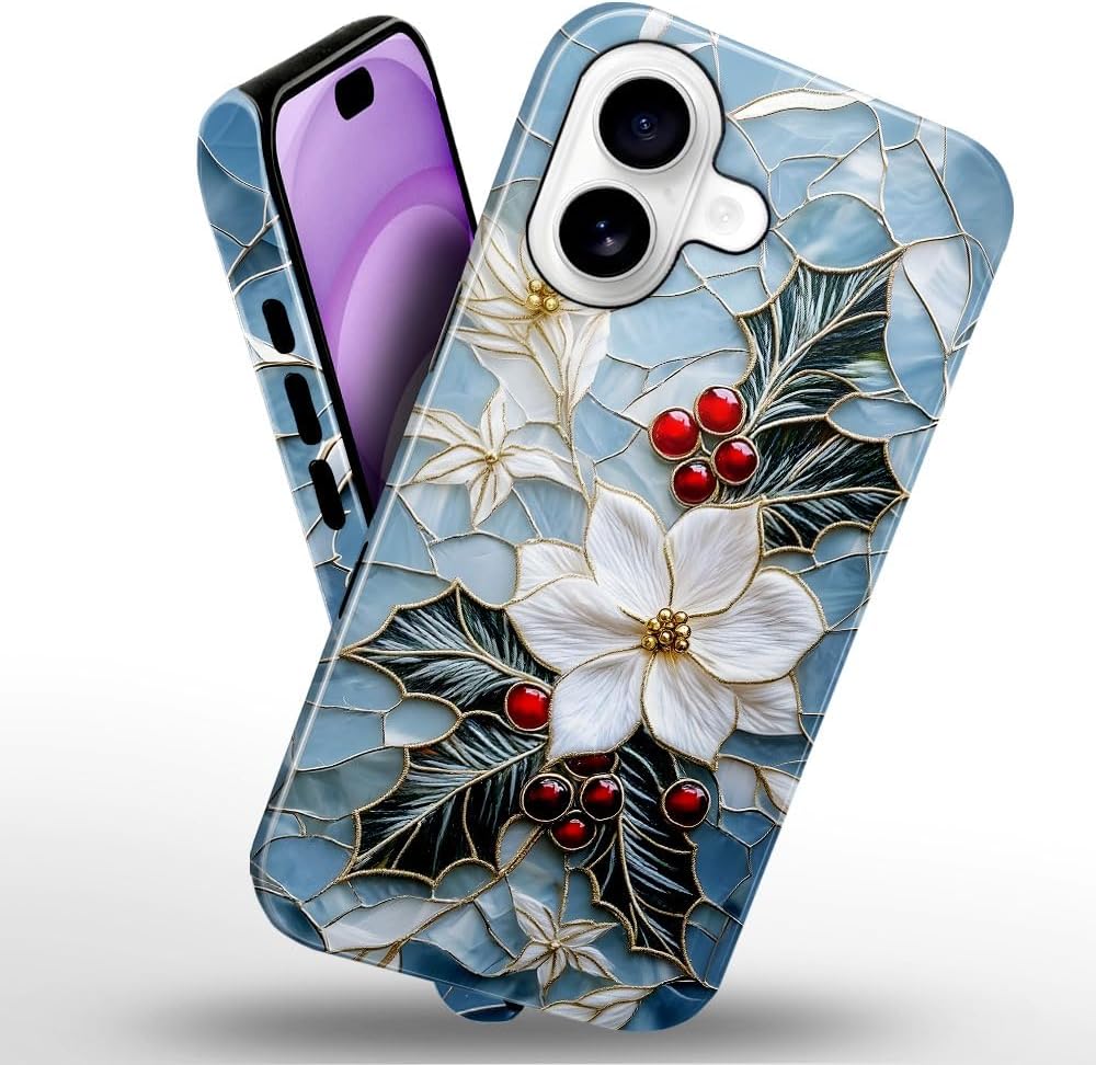Case for iPhone 17 - Slim Fit Anti-Scratch Phone Case for Girl Women - Christmas Holly Elegant Winter Floral (Glossy)