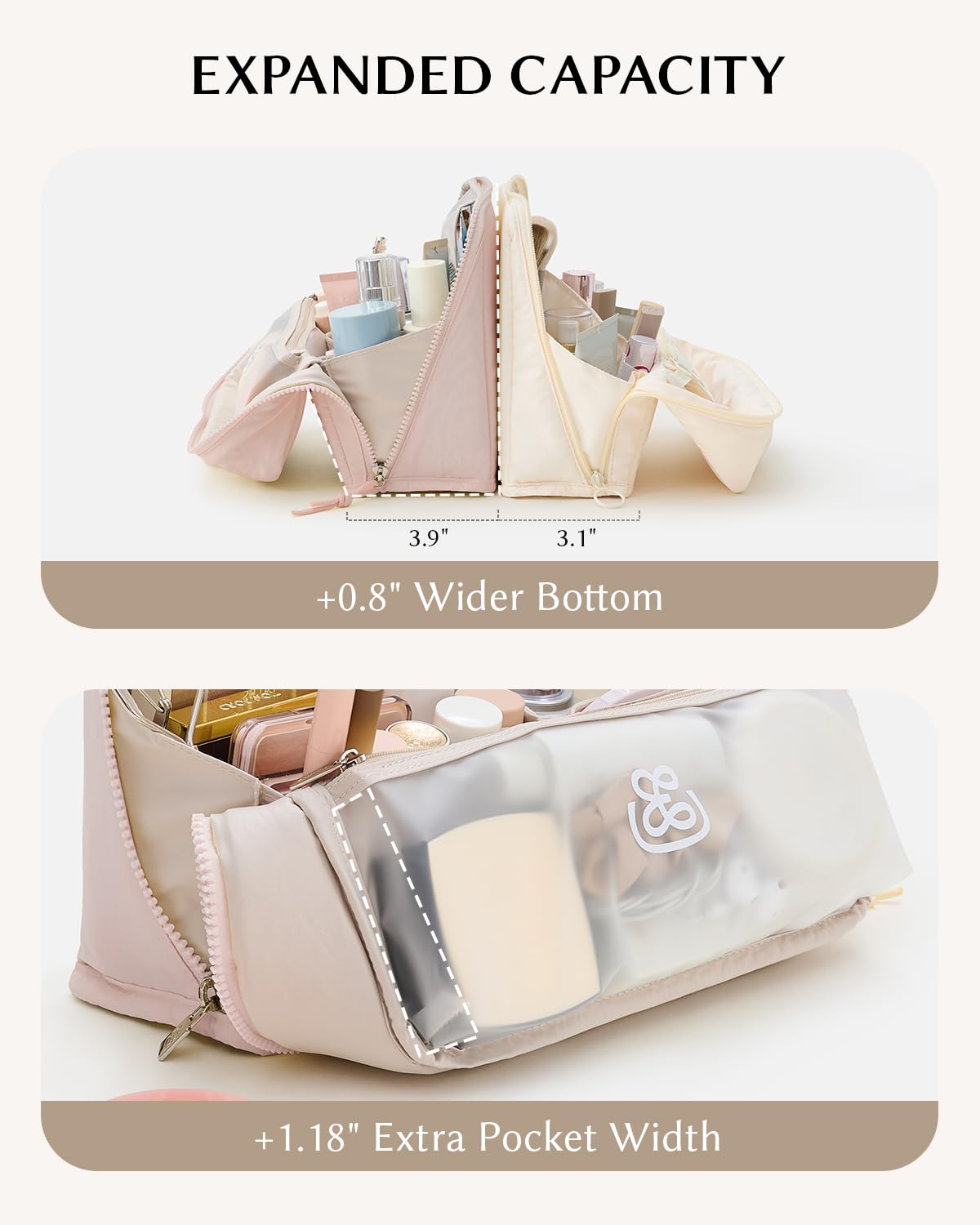 EACHY Standing Makeup Bag - Large Waterproof Cosmetic Bag & Toiletry Bag Organizer with Phone