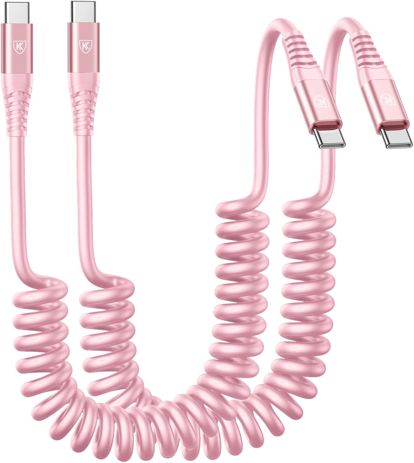 USB C to C Cable 6FT, 2Pack Coiled USB C Fast Charging Cable for Car, CarPlay iPhone USB-C Cable/Android Auto USB C Cord, USB Type C Cable for iPhone 17/16/15/Pro Max/Samsung Galaxy S23 and More-Pink
