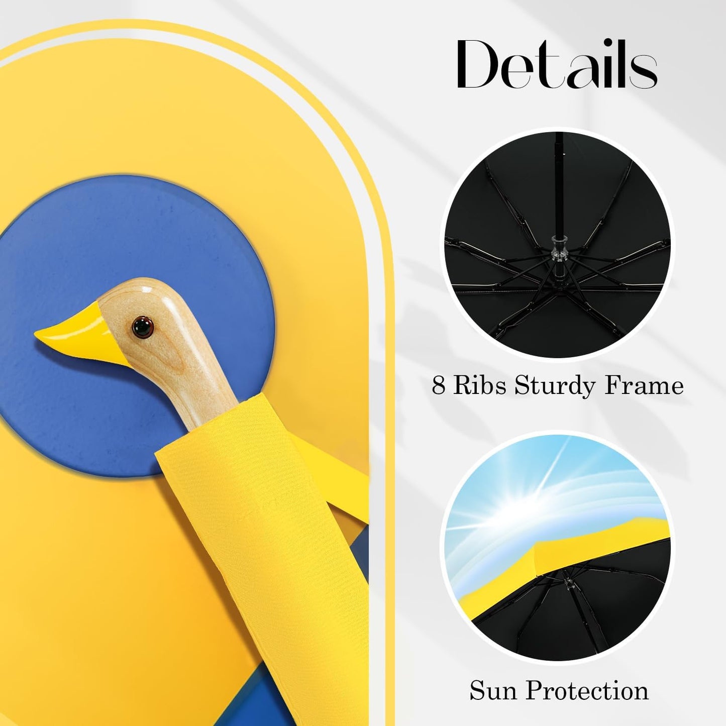 Cute Duck Handle Umbrella - Compact Travel Yellow Duck Head Umbrella for Adults and Girls