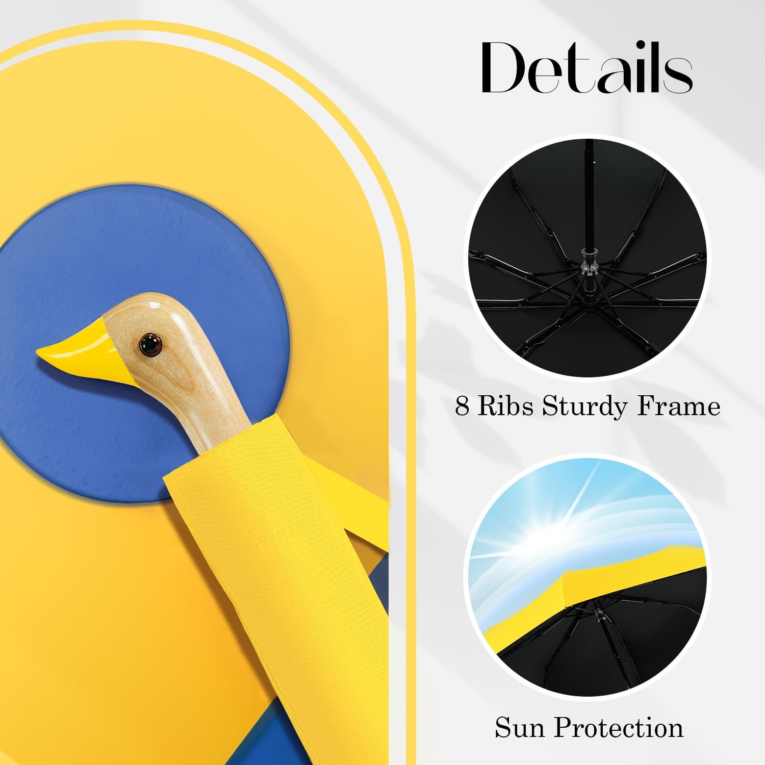 Cute Duck Handle Umbrella - Compact Travel Yellow Duck Head Umbrella for Adults and Girls