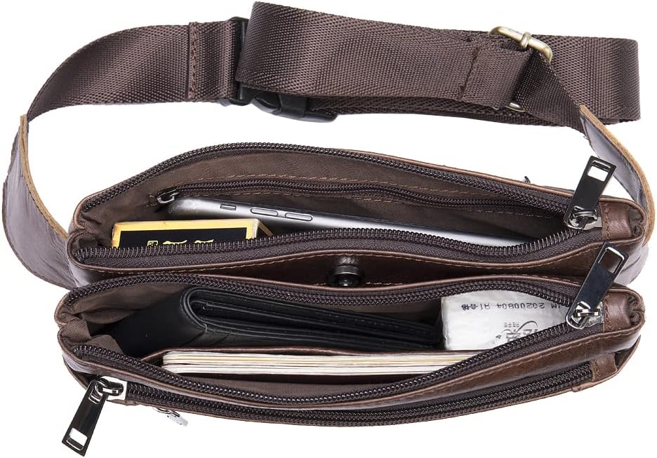 Hebetag Leather Waist Pack Fanny Bag for Men Women Running Travel Hiking Hip Bum Belt Slim Cell Phone Purse Wallet Vintage Retro Crossbody Sling Pouch (Brown)