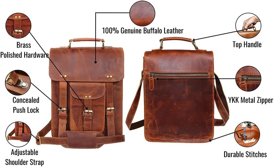 jaald Genuine Leather Messenger Bag Vintage Laptop Crossbody Bag Satchel Man Purse Shoulder Bag for