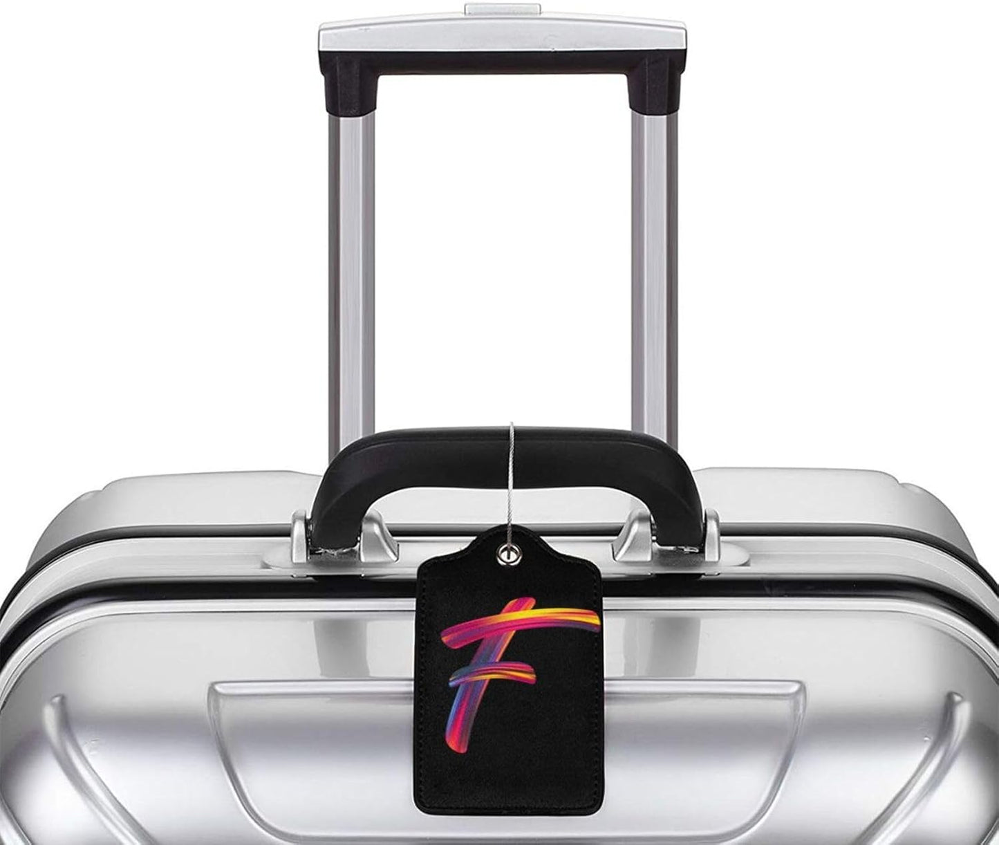 2 Pack Initial Luggage Tags for Suitcase, Colorful Letter Design Cruise Name Bag Tags, Novelty Baggage Identifiers with Full Privacy Cover, Leather ID Label for Women Men Kids Travel, Rainbow Letter F