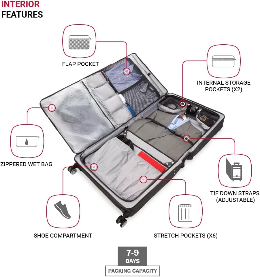 SwissGear 7895 Premium Garment Bag with Spinner Wheels, Amazon Exclusive, Bonus Hanging Feature, 24-Inch Luggage - Heather Grey