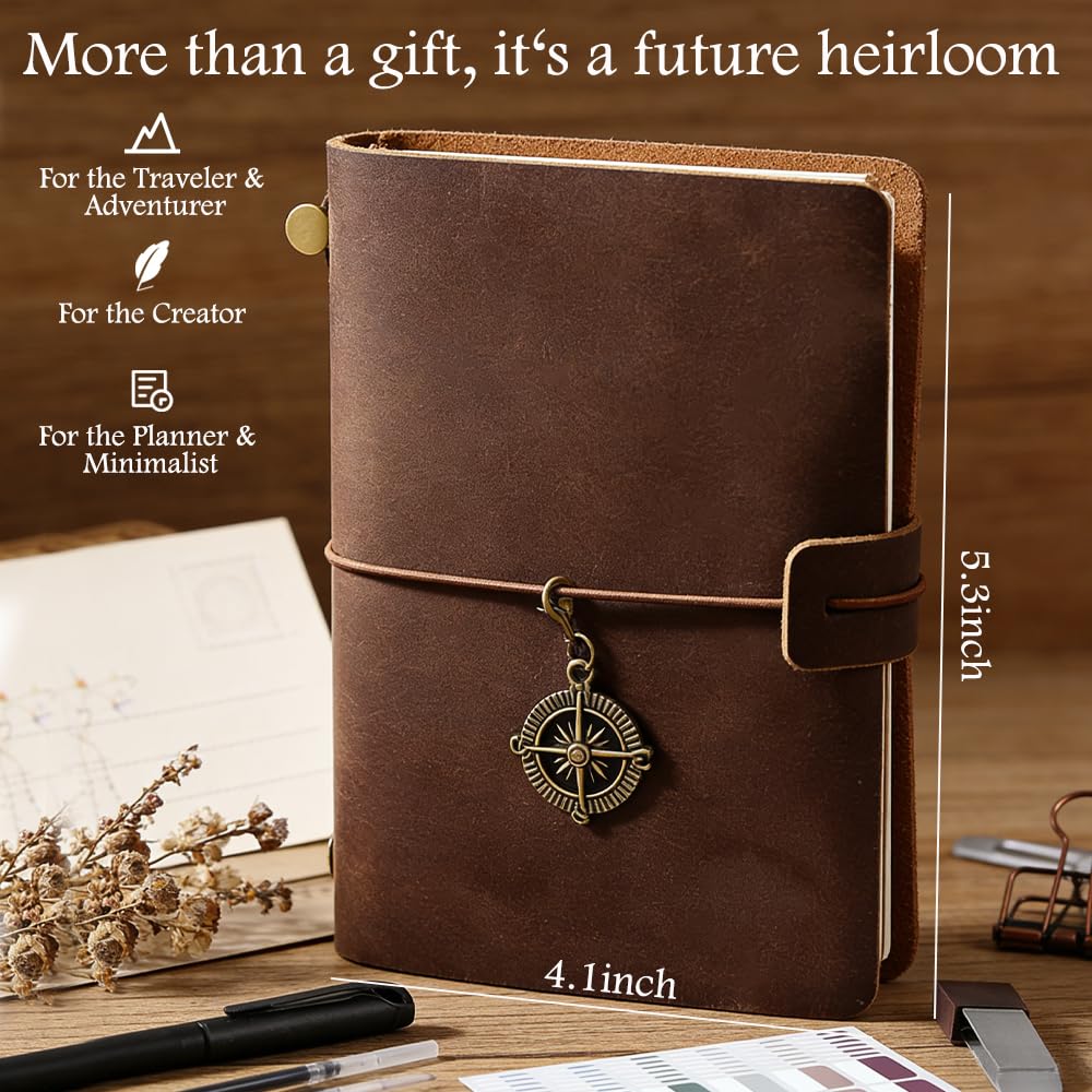 Leather Journal Refillable Notebook Travel Journal Passport Travelers 5.3"