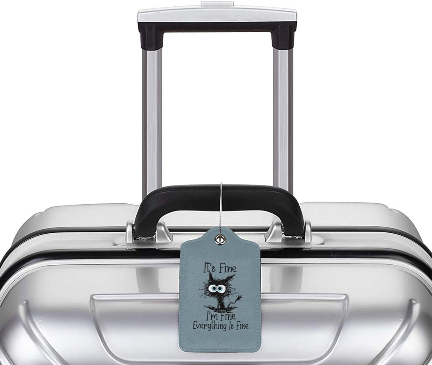2 Pack Luggage Tags for Suitcase, Privacy Cover ID Label with Stainless Steel and Address Card for Travel Bag Backpack Cruise Ship Essentials Tag Women Men - I'm Fine Funny Cat