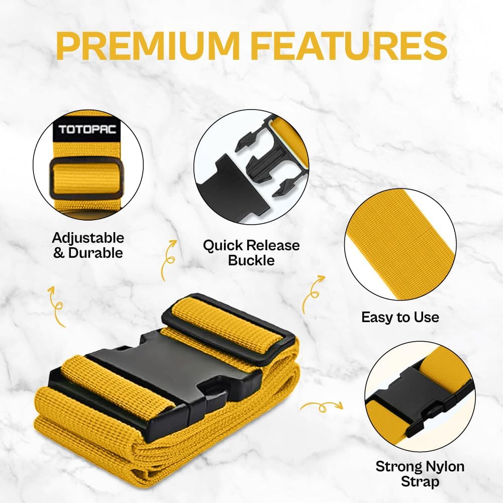 4 Pack Luggage Straps, Adjustable Suitcase Belts 72" x 2" with Quick Release Buckle, Durable Travel Accessories for Secure Luggage and Easy Identification (Yellow)