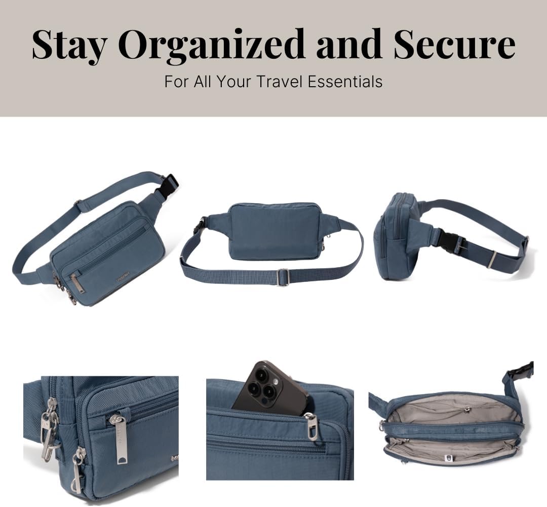 Baggallini Securtex Anti-Theft Belt Fanny Pack for Women RFID Wallet Locking Zipper-Travel Bag Crossbody Purse