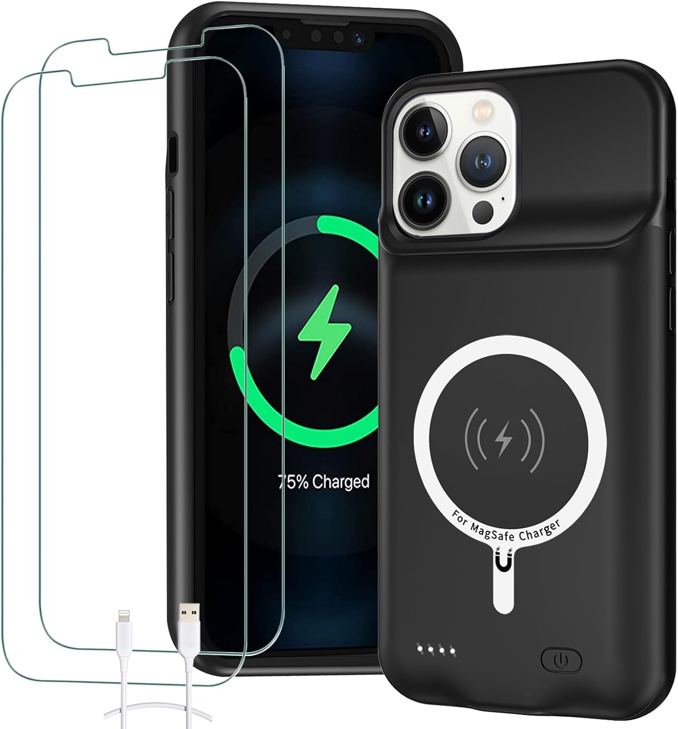 Battery Case for iPhone 13 Pro Max, Full Encircle 10800mAh High Capacity Rechargeable Portable Charger Case Extended Battery Compatible with iPhone 13 Pro Max (6.7 inch) Wireless Charging Case-Black