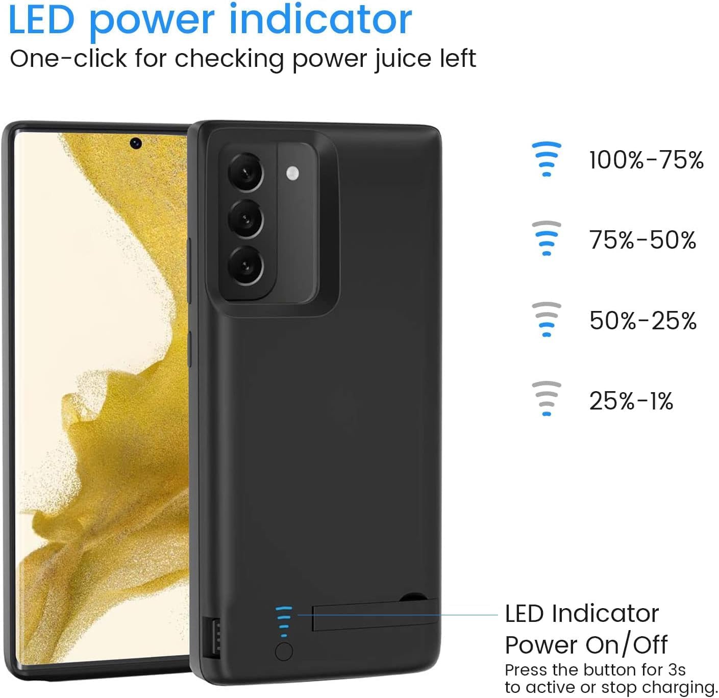 Battery Case for Galaxy S25 Plus / S24 Plus, Batteri Charging Cases for Samsung Galaxy S24 Plus / S25 Plus Rechargeable Extended External Backup Power Bank Charger Cover, Added Extra Juice