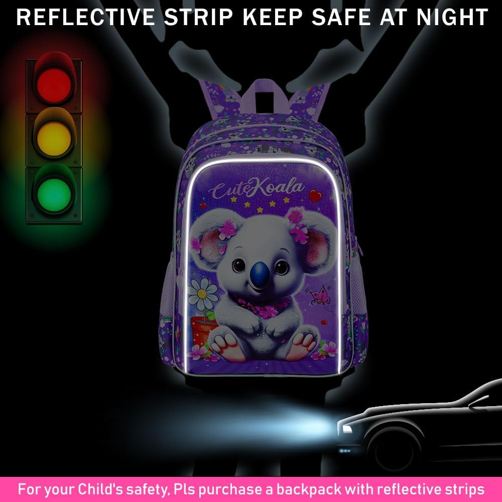 CCJPX 3PCS Backpack for Girls, 16" Koala Preschool Bookbag with Lunch Box，Kids Water Resistant School Backpacks for Elementary Kindergarten