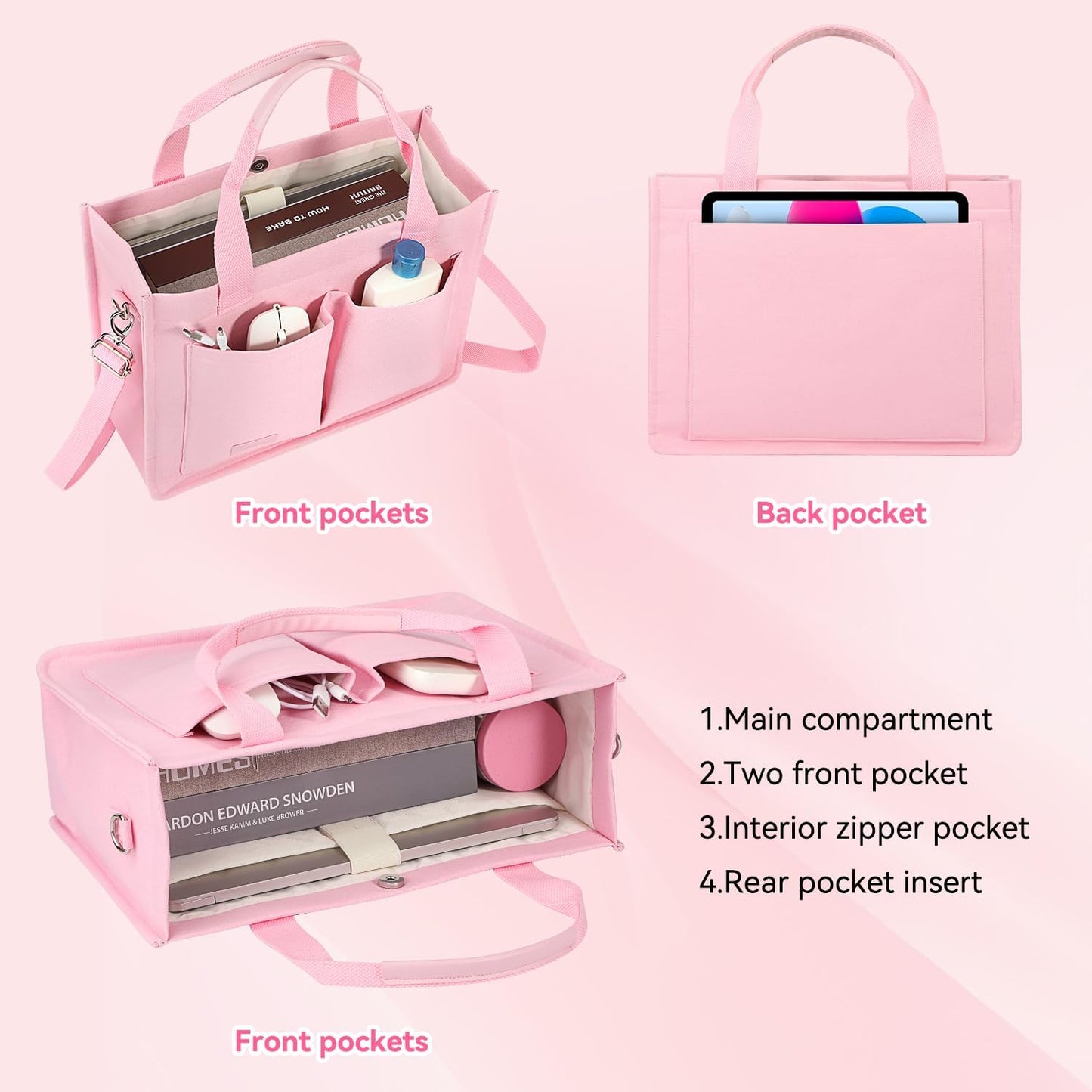 Voova Large Canvas Tote Bag for Women, Womens Laptop Work Bags Crossbody Purse Handbag Shoulder Travel Messenger Totes