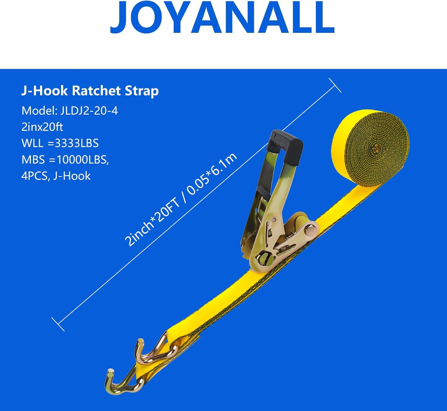 4Pack 2 Inch Ratchet Strap Heavy Duty, 20ft Ratchet Straps Tie Down with Double J Hook, 10000 LBS Break Strength, Cargo Ratchet Straps for Moving, Truck, Trailers, Motorcycles