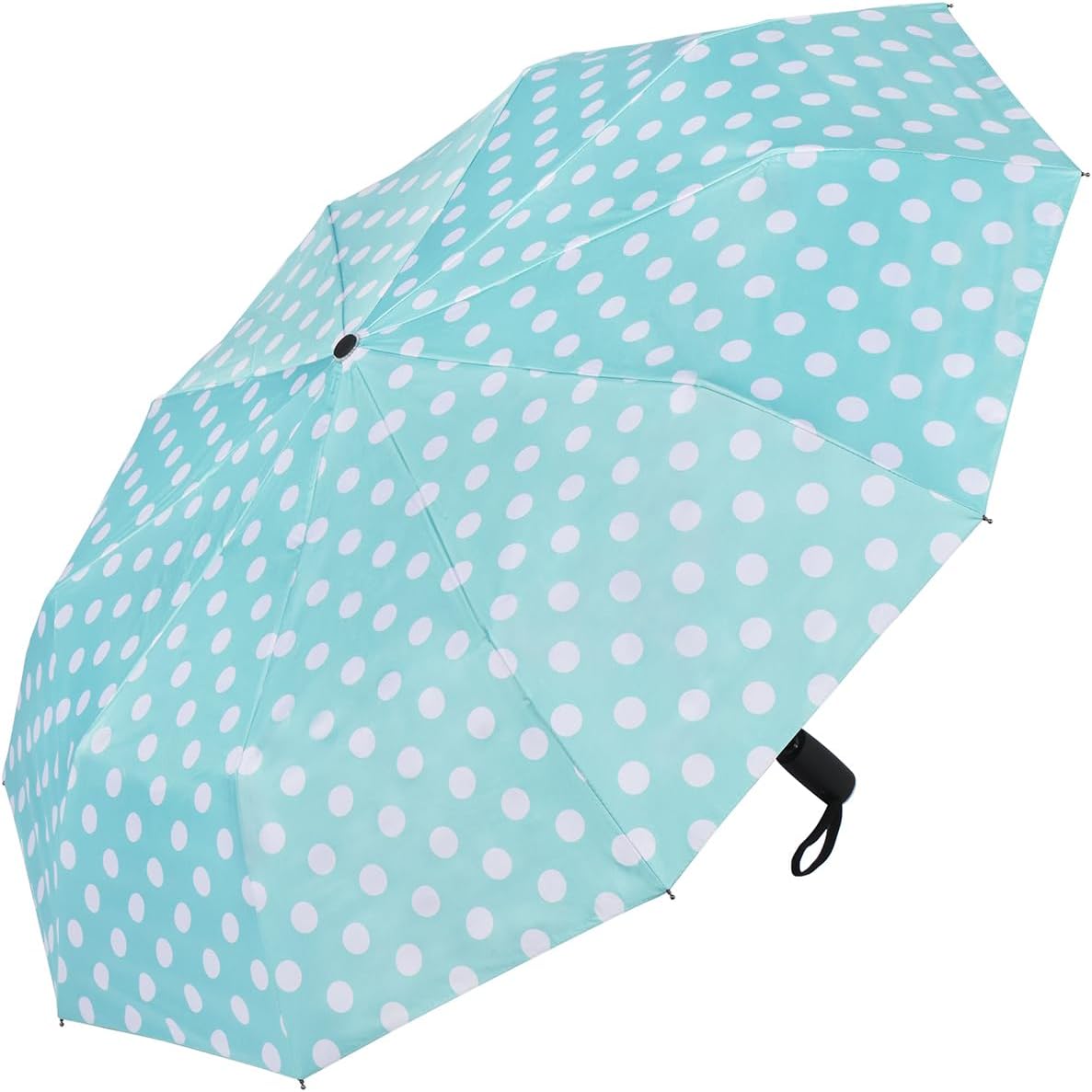 Agaric Cute Polka Dots Large Travel Umbrella for Rain & Sun, 46” UV Protection Auto Open Close Waterproof Folding Umbrella Windproof Compact Umbrella