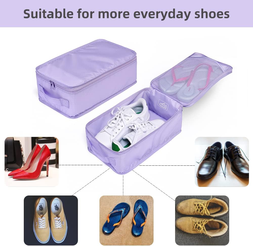 Travel Shoe Bags, Foldable Waterproof Shoe Pouches Organizer-Double Layer (8 Purple Shoe Bags)