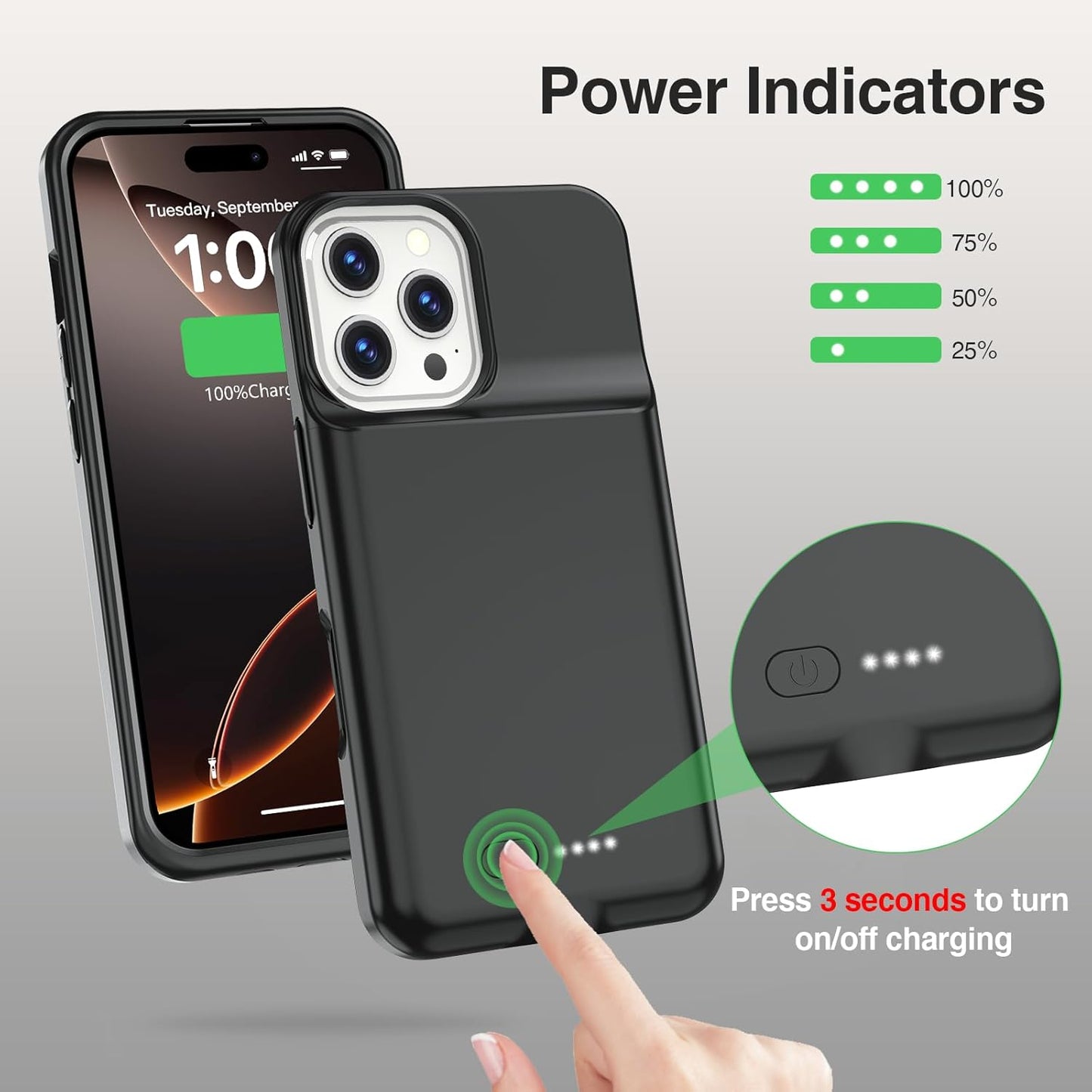 Battery Case for iPhone 16 Pro, 15W Fast Charging Case Charger 8500mAh Ultra-Slim Lightweight Powerful Battery Pack Rechargeable Anti-Fall TPU Juice Box for iPhone 16 Pro Charging Case(6.3") Black