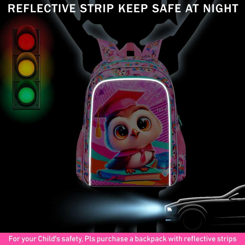 3PCS Owl Bookbag for Girls, 16" Kids Backpack with Lunch Box, Water Resistant Elementary Preschool Toddler School Bag - Pink Dr. Owls