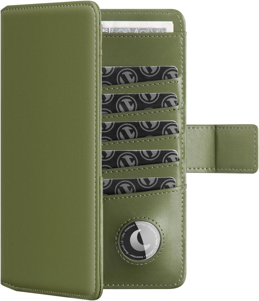 Real Leather Wallet Airtag Compatible RFID Bifold Travel Card Holder Black (Green)