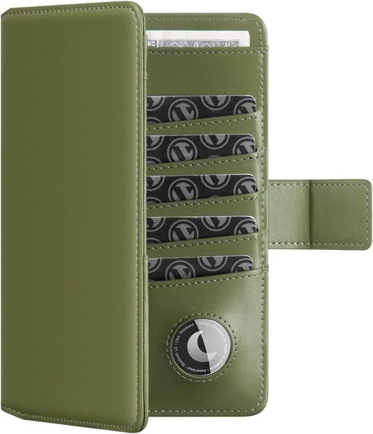 Real Leather Wallet Airtag Compatible RFID Bifold Travel Card Holder Black (Green)