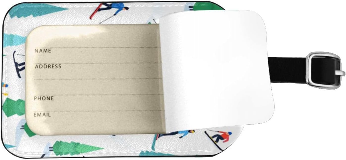 Winter Snowboard Luggage Tag for Suitcases,Ski Sports Pattern PU Leather Baggage Tags Bag Tags Travel Id Label for Luggage Women Men -1 Piece