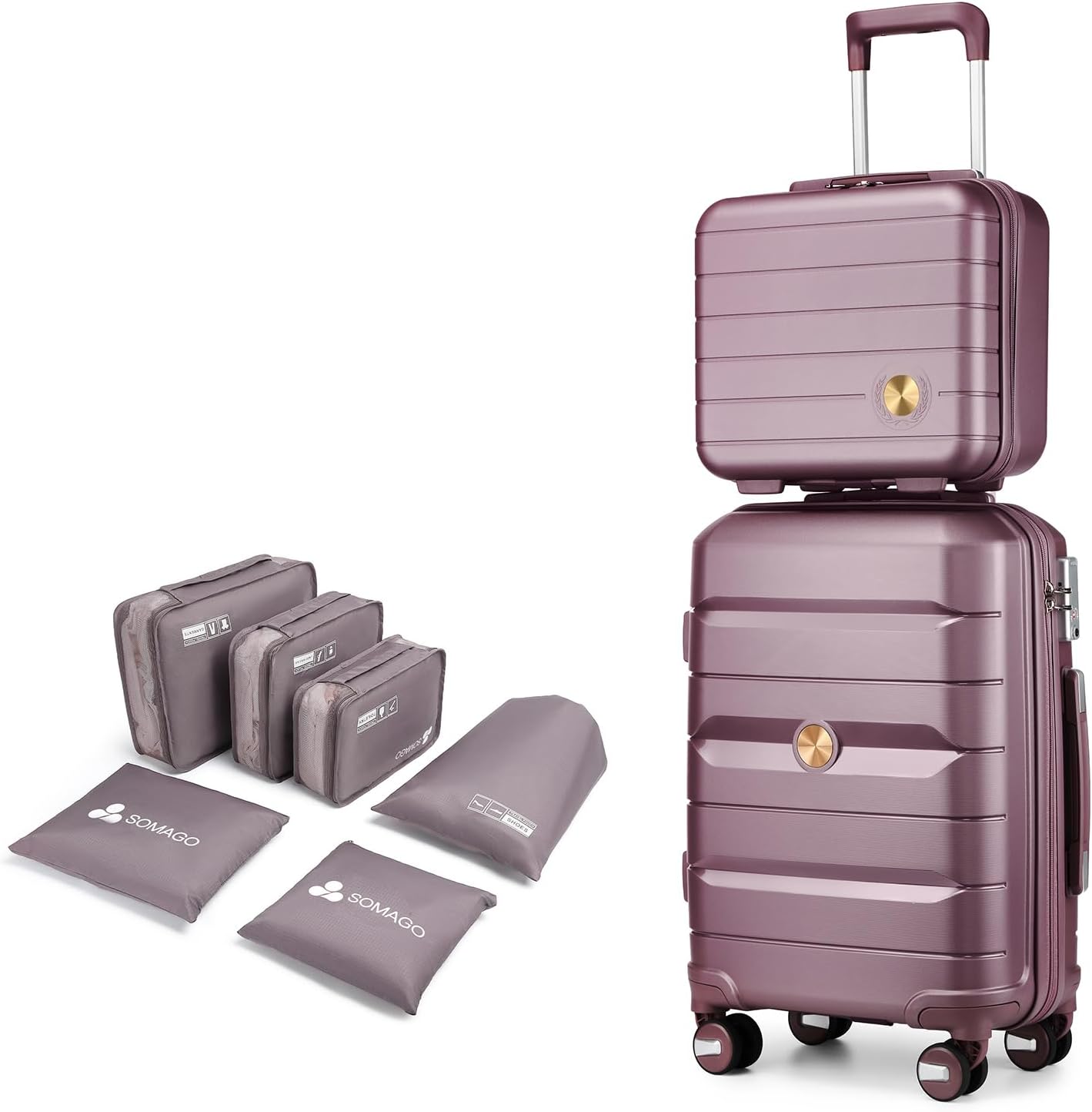 Somago 20 Inch Carry On Luggage Sets Hardside Suitcase with Double Spinner Wheels and TSA Lock YKK Zipper (Elegant Purple,14/20)