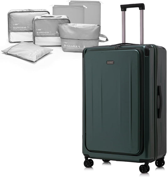 Premium 29 Inch Luggage, Top Opening Aluminum Frame Airline Approved ABS+PC Hard Shell Suitcases with Silent Wheels, TSA Lock, Front Pocket and Wet-dry Separated Six-piece set