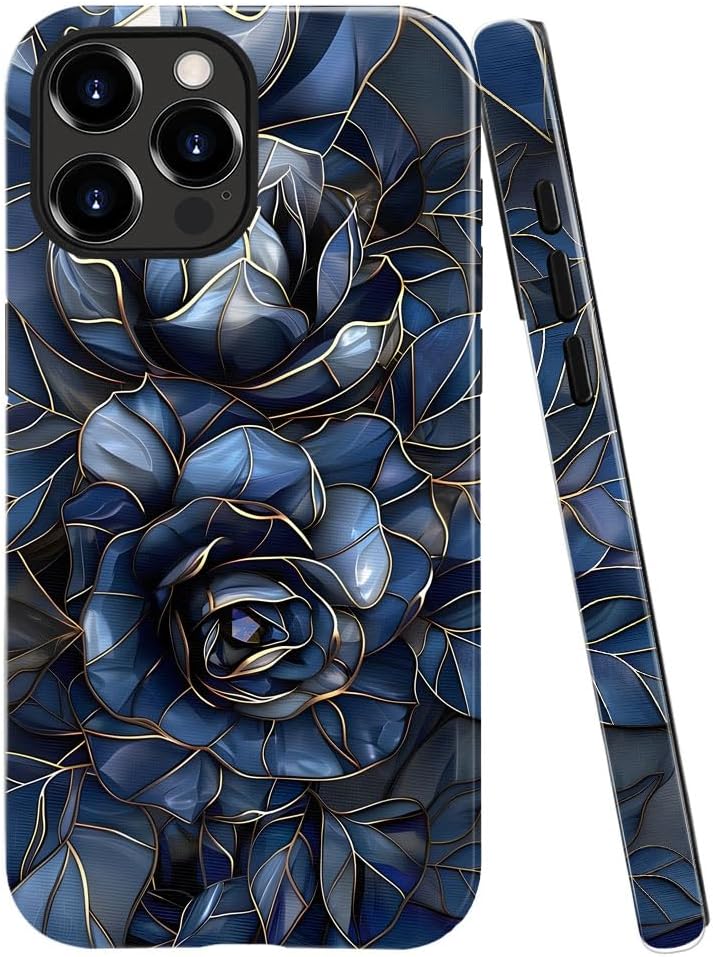 Case for iPhone 11 Pro Max - Slim Fit Anti-Scratch Phone Case for Girl Women - Rose Floral Stained Glass (Glossy)