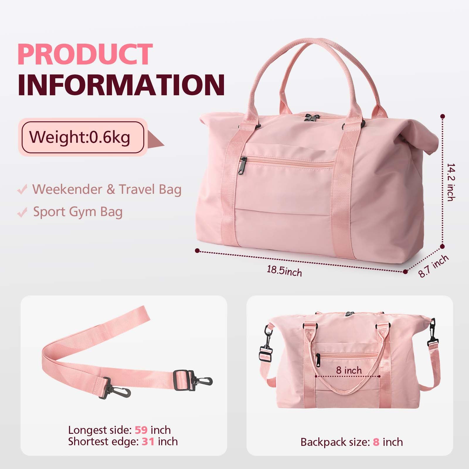 TOPBAG Travel Duffle Bag, Waterproof Weekender Carry On Tote Bags for Women, Sport Gym Bag for Men