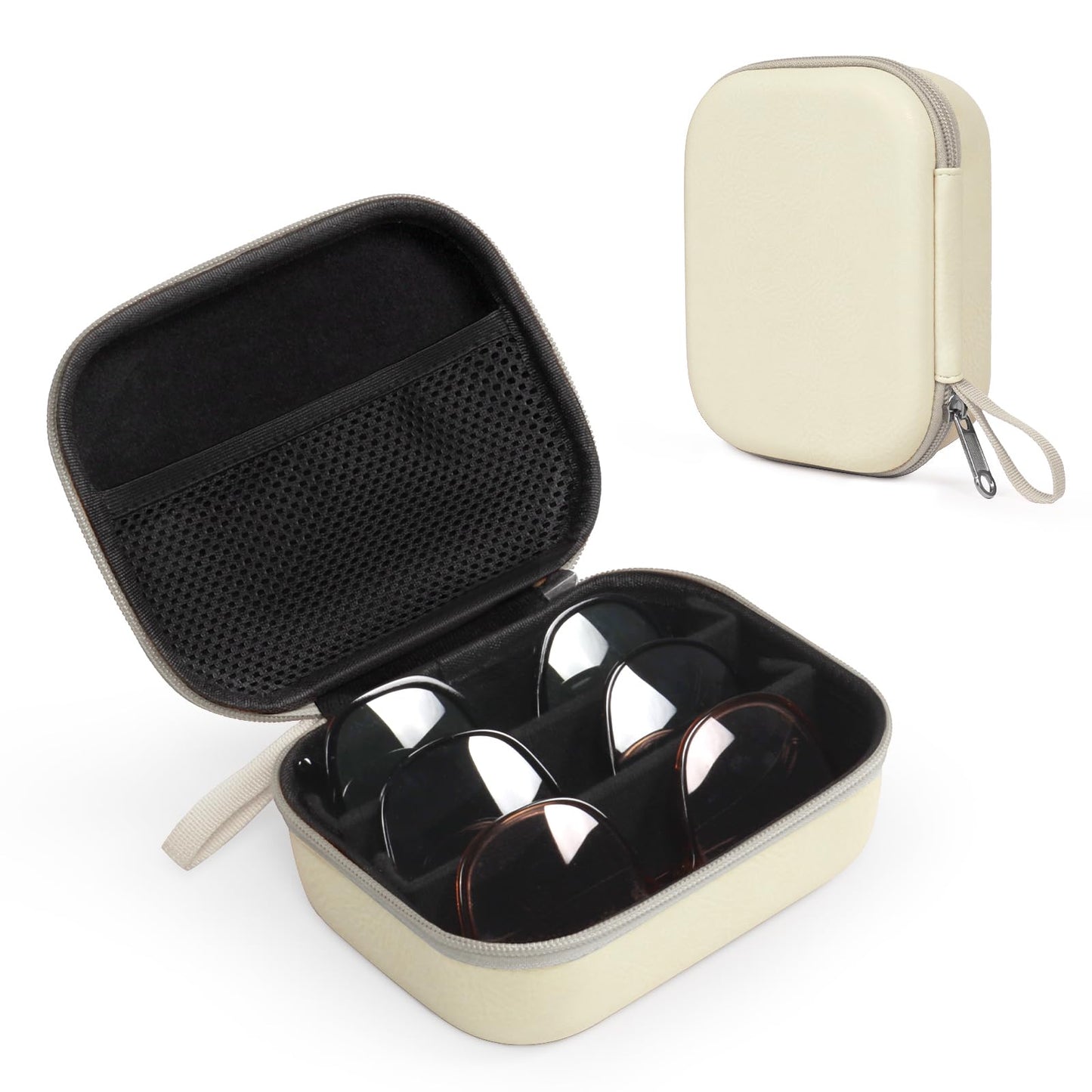 Bukere Travel Sunglasses Organizer Case, PU Leather Adjustable Slots for Multiple Glasses, Hard