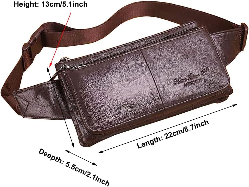 Hebetag Leather Fanny Pack Waist Bag for Men Women Outdoor Travel Hunting Hiking Camping Hip Bum Belt Cell Phone Purse Wallet Pouch, Coffee