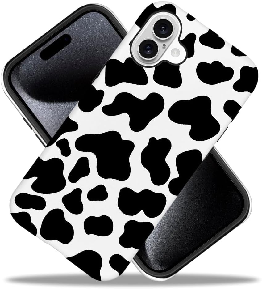 SEized Case Compatible with for iPhone 16,Black White Cow Pattern Phone Case for Girl Women Boy Men,Durable Protection Phone Case for iPhone 16