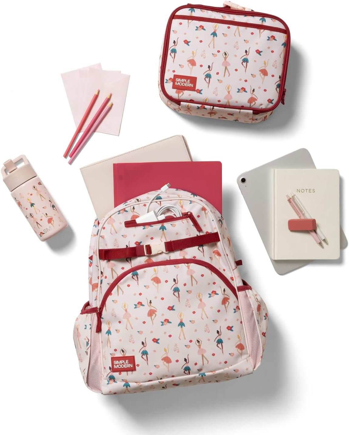 Simple Modern Large Kids Backpack for School Girls and Boys | Elementary Backpack for Teen | Fletcher Collection | Kids - 16" tall | Pink Ballerina