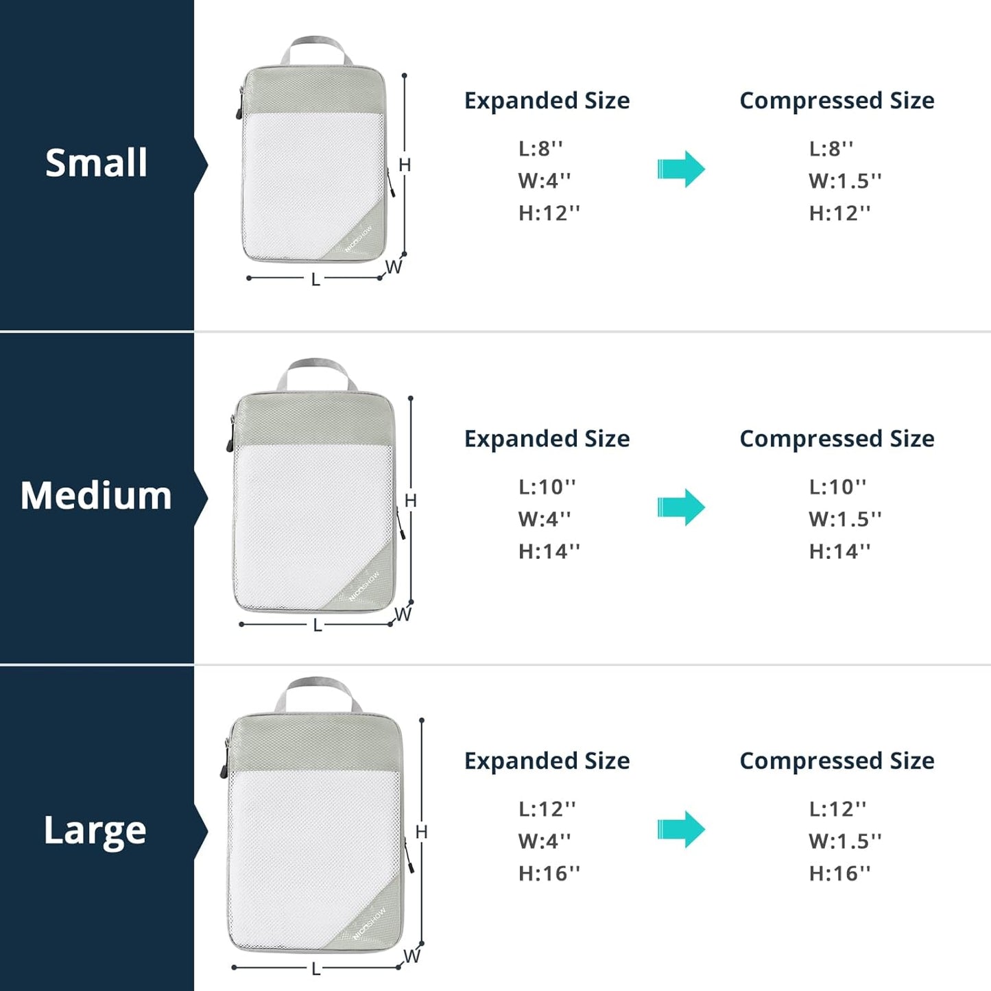 Compression Packing Cubes 6 Set, Compressible Space-Saving Packing Cubes for Travel - Compression Bags, Luggage Organizer, Travel Essentials for Women, Light Grey